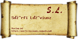 Sárfi Líviusz névjegykártya